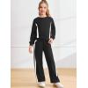 Haloumoning Girls 2 Piece Fall Outfits Color Block Sweatshirt and Elastic Wide Leg Sweatpants Clothing Sets 5-14 Years(Black)