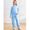 Haloumoning Girls 2 Piece Fall Outfits Color Block Sweatshirt and Elastic Wide Leg Sweatpants Clothing Sets 5-14 Years(Blue)