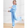 Haloumoning Girls 2 Piece Fall Outfits Color Block Sweatshirt and Elastic Wide Leg Sweatpants Clothing Sets 5-14 Years(Blue)