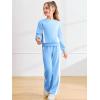 Haloumoning Girls 2 Piece Fall Outfits Color Block Sweatshirt and Elastic Wide Leg Sweatpants Clothing Sets 5-14 Years(Blue)