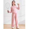 Haloumoning Girls 2 Piece Fall Outfits Color Block Sweatshirt and Elastic Wide Leg Sweatpants Clothing Sets 5-14 Years(Pink)