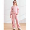 Haloumoning Girls 2 Piece Fall Outfits Color Block Sweatshirt and Elastic Wide Leg Sweatpants Clothing Sets 5-14 Years(Pink)