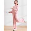 Haloumoning Girls 2 Piece Fall Outfits Color Block Sweatshirt and Elastic Wide Leg Sweatpants Clothing Sets 5-14 Years(Pink)