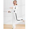 Haloumoning Girls 2 Piece Fall Outfits Color Block Sweatshirt and Elastic Wide Leg Sweatpants Clothing Sets 5-14 Years(White)