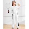 Haloumoning Girls 2 Piece Fall Outfits Color Block Sweatshirt and Elastic Wide Leg Sweatpants Clothing Sets 5-14 Years(White)