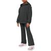 Haloumoning Girls 2 Pieces Outfits Ribbed Knit Hoodies Flare Pants Sweatshirts and Sweatpants Kids Tracksuits 4-14 Years(Black)