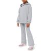 Haloumoning Girls 2 Pieces Outfits Ribbed Knit Hoodies Flare Pants Sweatshirts and Sweatpants Kids Tracksuits 4-14 Years(Gray)