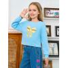 Haloumoning Girls Cute Daisy Pinted Cropped Sweatshirt Kids Long Sleeve Crop Tops Fall Fashion Shirts(Z1-sky Blue)