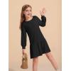 Haloumoning Girls Long Sleeve Dresses Sweatshirt Dress Kids Casual Crewneck Rib Knit Mini Dress 5-14 Years(Black)