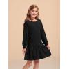 Haloumoning Girls Long Sleeve Dresses Sweatshirt Dress Kids Casual Crewneck Rib Knit Mini Dress 5-14 Years(Black)