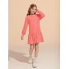 Haloumoning Girls Long Sleeve Dresses Sweatshirt Dress Kids Casual Crewneck Rib Knit Mini Dress 5-14 Years(Bright Pink)