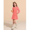 Haloumoning Girls Long Sleeve Dresses Sweatshirt Dress Kids Casual Crewneck Rib Knit Mini Dress 5-14 Years(Bright Pink)