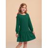 Haloumoning Girls Long Sleeve Dresses Sweatshirt Dress Kids Casual Crewneck Rib Knit Mini Dress 5-14 Years(Dark Green)