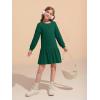 Haloumoning Girls Long Sleeve Dresses Sweatshirt Dress Kids Casual Crewneck Rib Knit Mini Dress 5-14 Years(Dark Green)