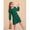 Haloumoning Girls Long Sleeve Dresses Sweatshirt Dress Kids Casual Crewneck Rib Knit Mini Dress 5-14 Years(Dark Green)