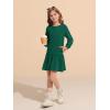 Haloumoning Girls Long Sleeve Dresses Sweatshirt Dress Kids Casual Crewneck Rib Knit Mini Dress 5-14 Years(Dark Green)