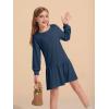 Haloumoning Girls Long Sleeve Dresses Sweatshirt Dress Kids Casual Crewneck Rib Knit Mini Dress 5-14 Years(Navy)