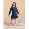 Haloumoning Girls Long Sleeve Dresses Sweatshirt Dress Kids Casual Crewneck Rib Knit Mini Dress 5-14 Years(Navy)