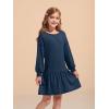 Haloumoning Girls Long Sleeve Dresses Sweatshirt Dress Kids Casual Crewneck Rib Knit Mini Dress 5-14 Years(Navy)