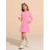 Haloumoning Girls Long Sleeve Dresses Sweatshirt Dress Kids Casual Crewneck Rib Knit Mini Dress 5-14 Years(Pink)