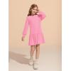 Haloumoning Girls Long Sleeve Dresses Sweatshirt Dress Kids Casual Crewneck Rib Knit Mini Dress 5-14 Years(Pink)
