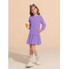 Haloumoning Girls Long Sleeve Dresses Sweatshirt Dress Kids Casual Crewneck Rib Knit Mini Dress 5-14 Years(Purple)