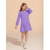 Haloumoning Girls Long Sleeve Dresses Sweatshirt Dress Kids Casual Crewneck Rib Knit Mini Dress 5-14 Years(Purple)