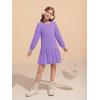 Haloumoning Girls Long Sleeve Dresses Sweatshirt Dress Kids Casual Crewneck Rib Knit Mini Dress 5-14 Years(Purple)