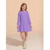 Haloumoning Girls Long Sleeve Dresses Sweatshirt Dress Kids Casual Crewneck Rib Knit Mini Dress 5-14 Years(Purple)