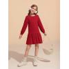 Haloumoning Girls Long Sleeve Dresses Sweatshirt Dress Kids Casual Crewneck Rib Knit Mini Dress 5-14 Years(Red)