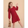 Haloumoning Girls Long Sleeve Dresses Sweatshirt Dress Kids Casual Crewneck Rib Knit Mini Dress 5-14 Years(Red)