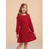 Haloumoning Girls Long Sleeve Dresses Sweatshirt Dress Kids Casual Crewneck Rib Knit Mini Dress 5-14 Years(Red)