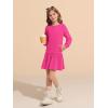Haloumoning Girls Long Sleeve Dresses Sweatshirt Dress Kids Casual Crewneck Rib Knit Mini Dress 5-14 Years(Rose Red)