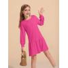 Haloumoning Girls Long Sleeve Dresses Sweatshirt Dress Kids Casual Crewneck Rib Knit Mini Dress 5-14 Years(Rose Red)