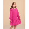 Haloumoning Girls Long Sleeve Dresses Sweatshirt Dress Kids Casual Crewneck Rib Knit Mini Dress 5-14 Years(Rose Red)