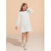 Haloumoning Girls Long Sleeve Dresses Sweatshirt Dress Kids Casual Crewneck Rib Knit Mini Dress 5-14 Years(White)