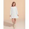 Haloumoning Girls Long Sleeve Dresses Sweatshirt Dress Kids Casual Crewneck Rib Knit Mini Dress 5-14 Years(White)