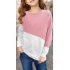 Haloumoning Girls Striped Color Block Sweatshirts Kids Tie Dye Crewneck Long Sleeve Pullover Tops 4-15 Years(C-pink)