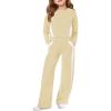 Haloumoning Girls 2 Piece Fall Outfits Color Block Sweatshirt and Elastic Wide Leg Sweatpants Clothing Sets 5-14 Years(Beige)