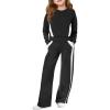 Haloumoning Girls 2 Piece Fall Outfits Color Block Sweatshirt and Elastic Wide Leg Sweatpants Clothing Sets 5-14 Years(Black)