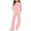 Haloumoning Girls 2 Piece Fall Outfits Color Block Sweatshirt and Elastic Wide Leg Sweatpants Clothing Sets 5-14 Years(Pink)