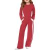 Haloumoning Girls 2 Piece Fall Outfits Color Block Sweatshirt and Elastic Wide Leg Sweatpants Clothing Sets 5-14 Years(Red)