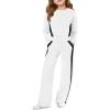 Haloumoning Girls 2 Piece Fall Outfits Color Block Sweatshirt and Elastic Wide Leg Sweatpants Clothing Sets 5-14 Years(White)