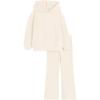 Haloumoning Girls 2 Pieces Outfits Ribbed Knit Hoodies Flare Pants Sweatshirts and Sweatpants Kids Tracksuits 4-14 Years(Beige)