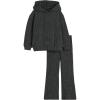 Haloumoning Girls 2 Pieces Outfits Ribbed Knit Hoodies Flare Pants Sweatshirts and Sweatpants Kids Tracksuits 4-14 Years(Black)