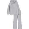 Haloumoning Girls 2 Pieces Outfits Ribbed Knit Hoodies Flare Pants Sweatshirts and Sweatpants Kids Tracksuits 4-14 Years(Gray)