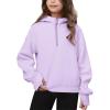 Haloumoning Girls Athletic Quarter Zip Fleece Hoodies Kids Side Slits Sweatshirts Thumb Hole Pullover Tops 5-14 Years(Purple)