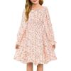 Haloumoning Girls Fall Long Sleeve Floral Dresses Kids Square Neck Smocked Holiday Party Dress 5-14 Years(Pink)