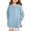 Haloumoning Girls Sweatshirts Casual Long Sleeve Crew Neck Pullover Tops with Side Zipper Fall Clothes 5-14Y(Blue)