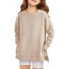 Haloumoning Girls Sweatshirts Casual Long Sleeve Crew Neck Pullover Tops with Side Zipper Fall Clothes 5-14Y(Khaki)
